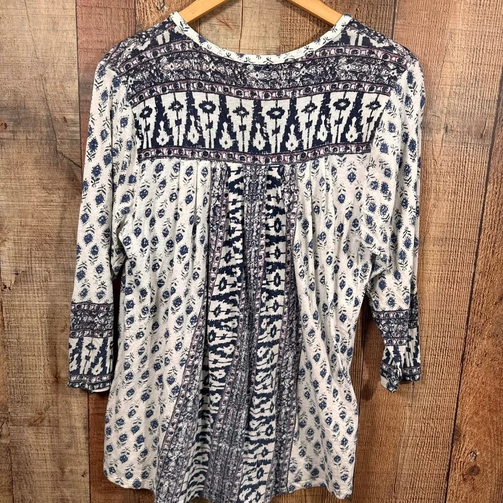 Lucky Brand 1X Boho Ikat Print Tunic Top Cottagecore Folk Festival Plus Size - Picture 3 of 4